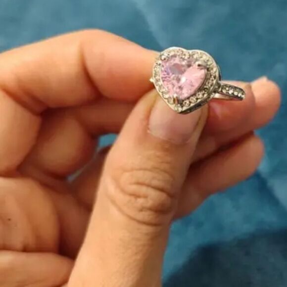 Pink Diamond Trendy heart promise ring sz 7 - Picture 14 of 16